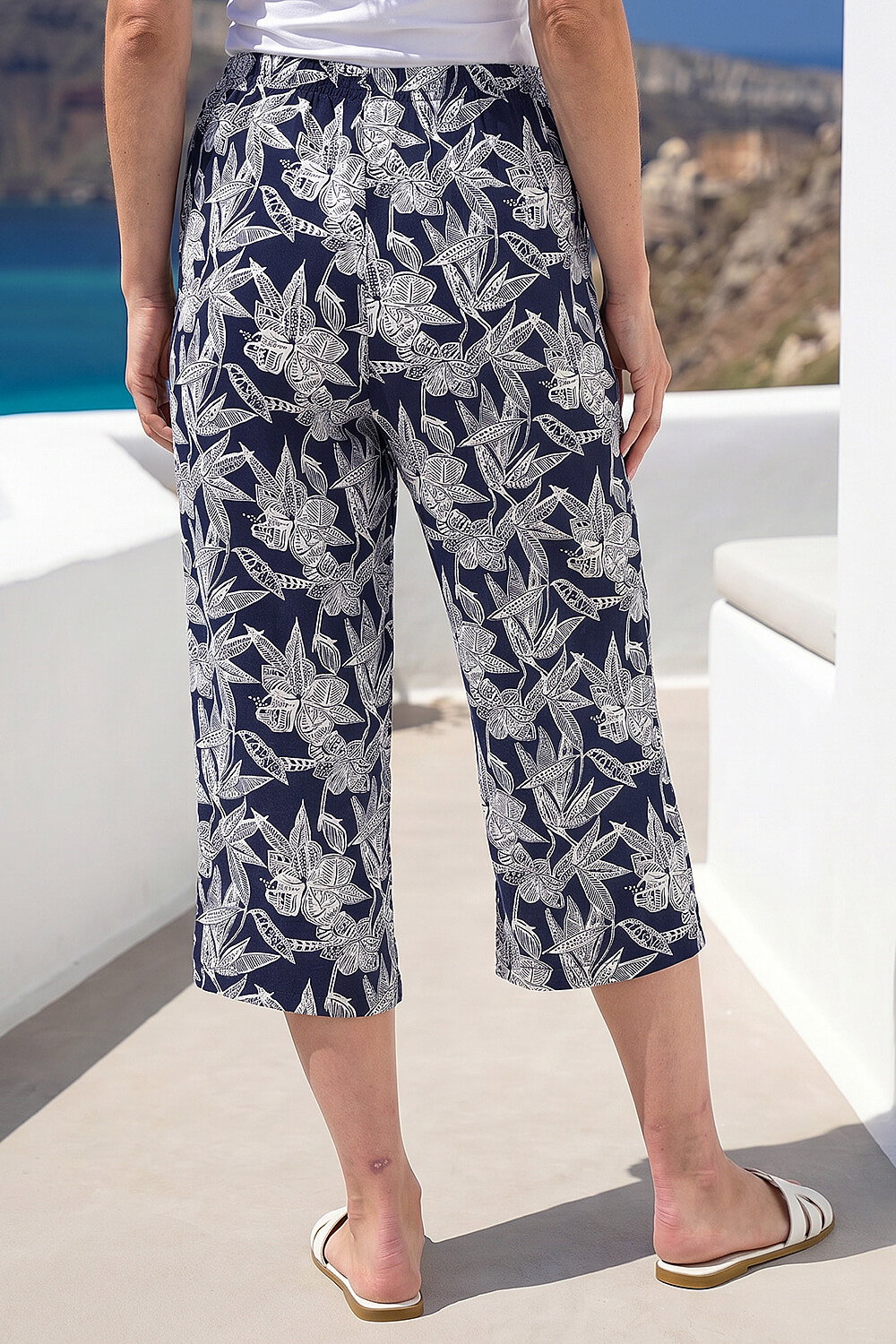 Navy Classic Floral Print Cropped Trouser, Image 4 of 4