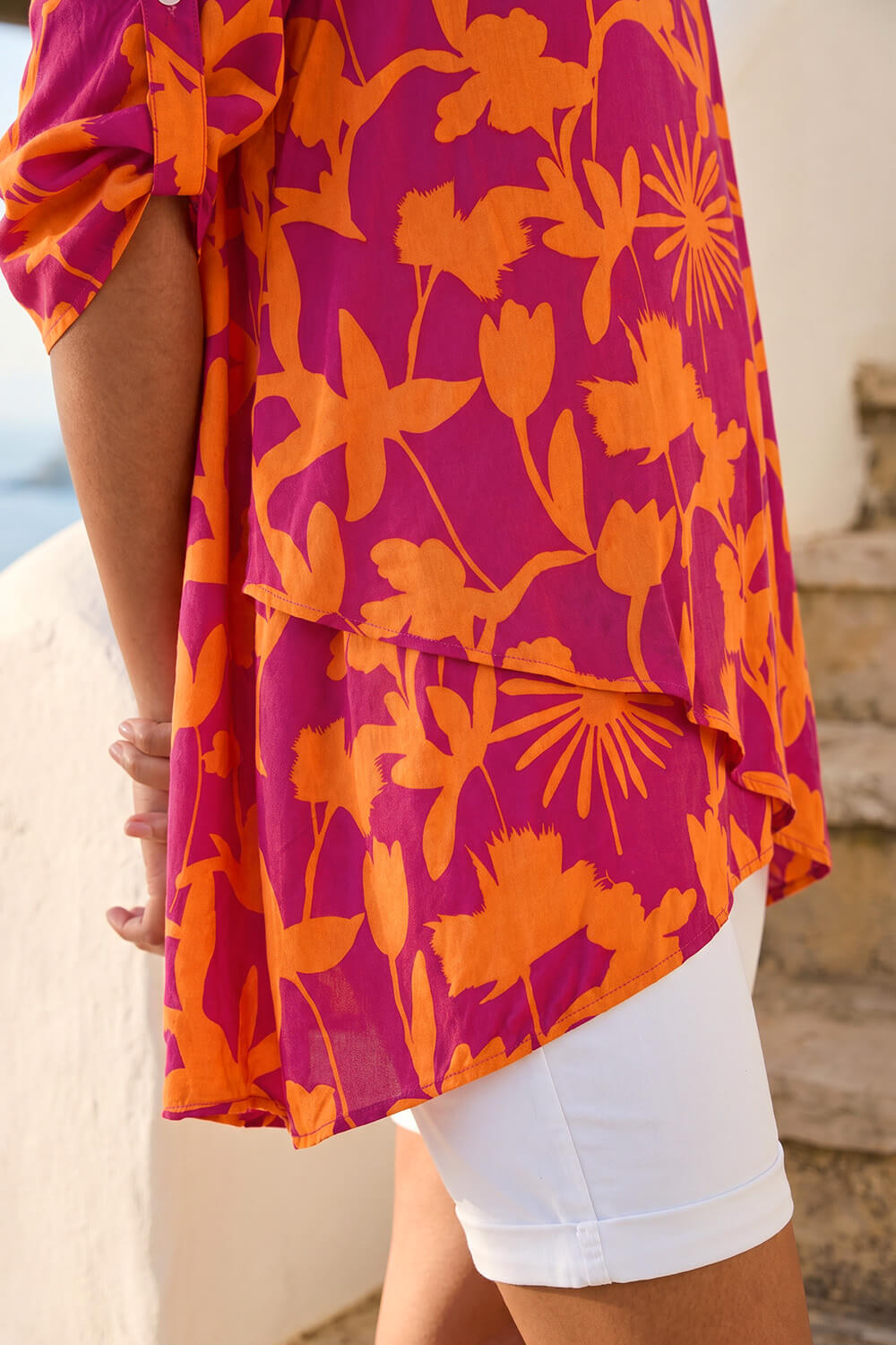 Fuchsia Floral Wrap Hem Tunic Top, Image 5 of 4