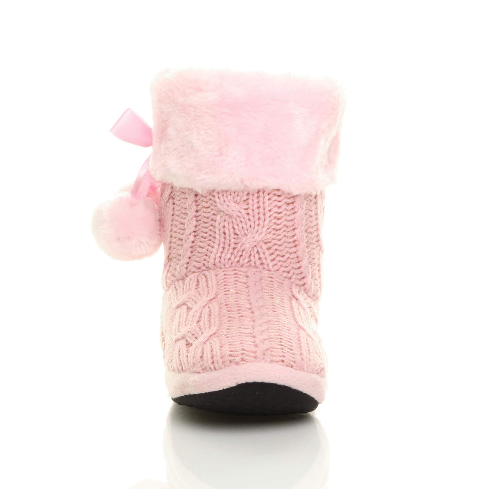 Pink AJVANI Pink Knitted Glitter Ankle Boot Slippers, Image 5 of 5
