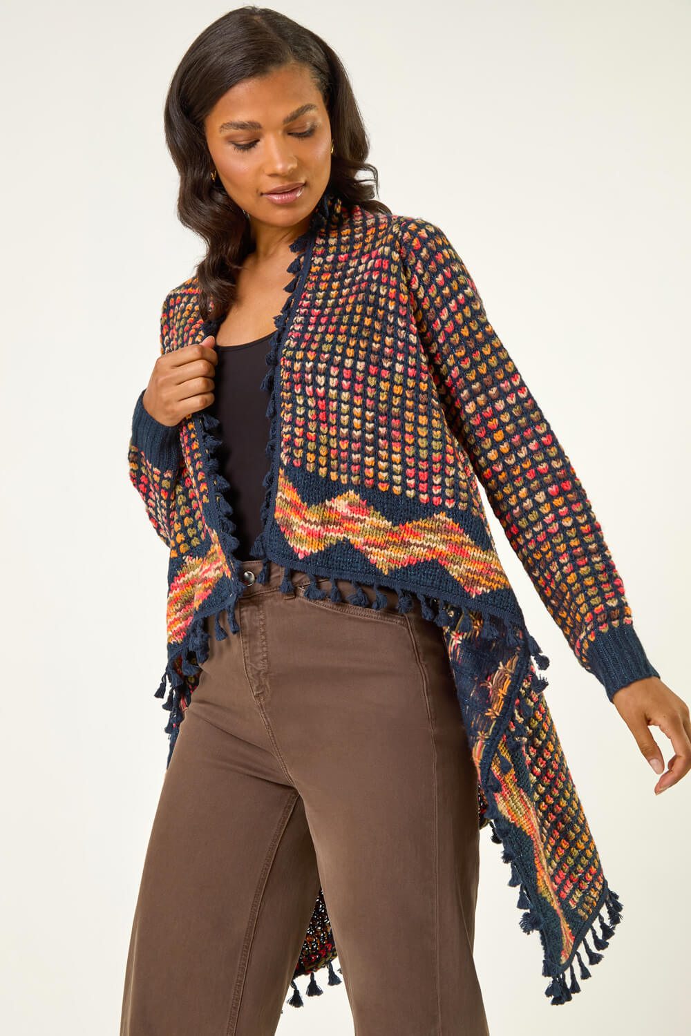 Navy Ombre Tassle Cardigan, Image 1 of 5