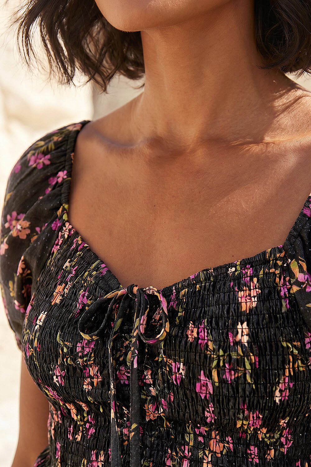 Black Dusk Floral Shimmer Tie Front Top, Image 5 of 4