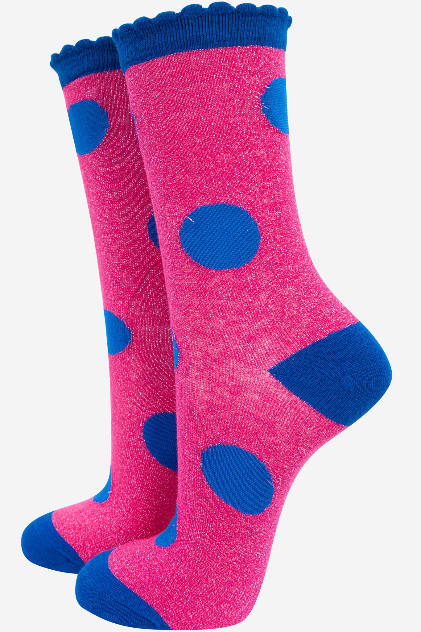 Pink Sock Talk Pink Large Polka Dot Glitter Socks, Image 1 of 2