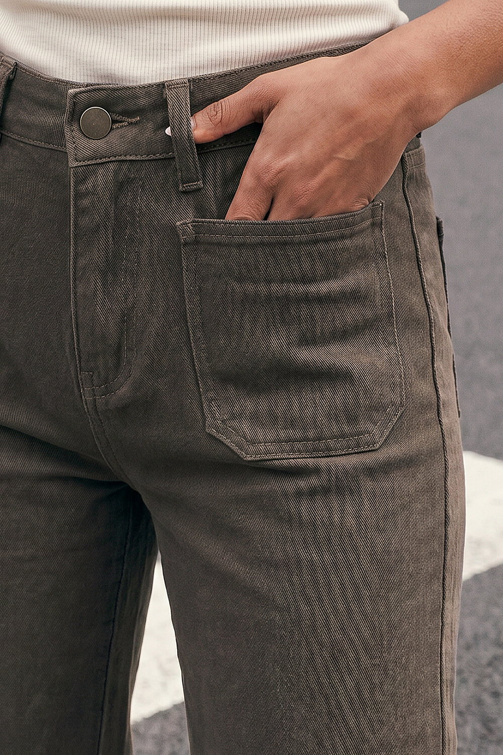 Taupe Petite Cotton Stretch Pocket Jean, Image 5 of 4