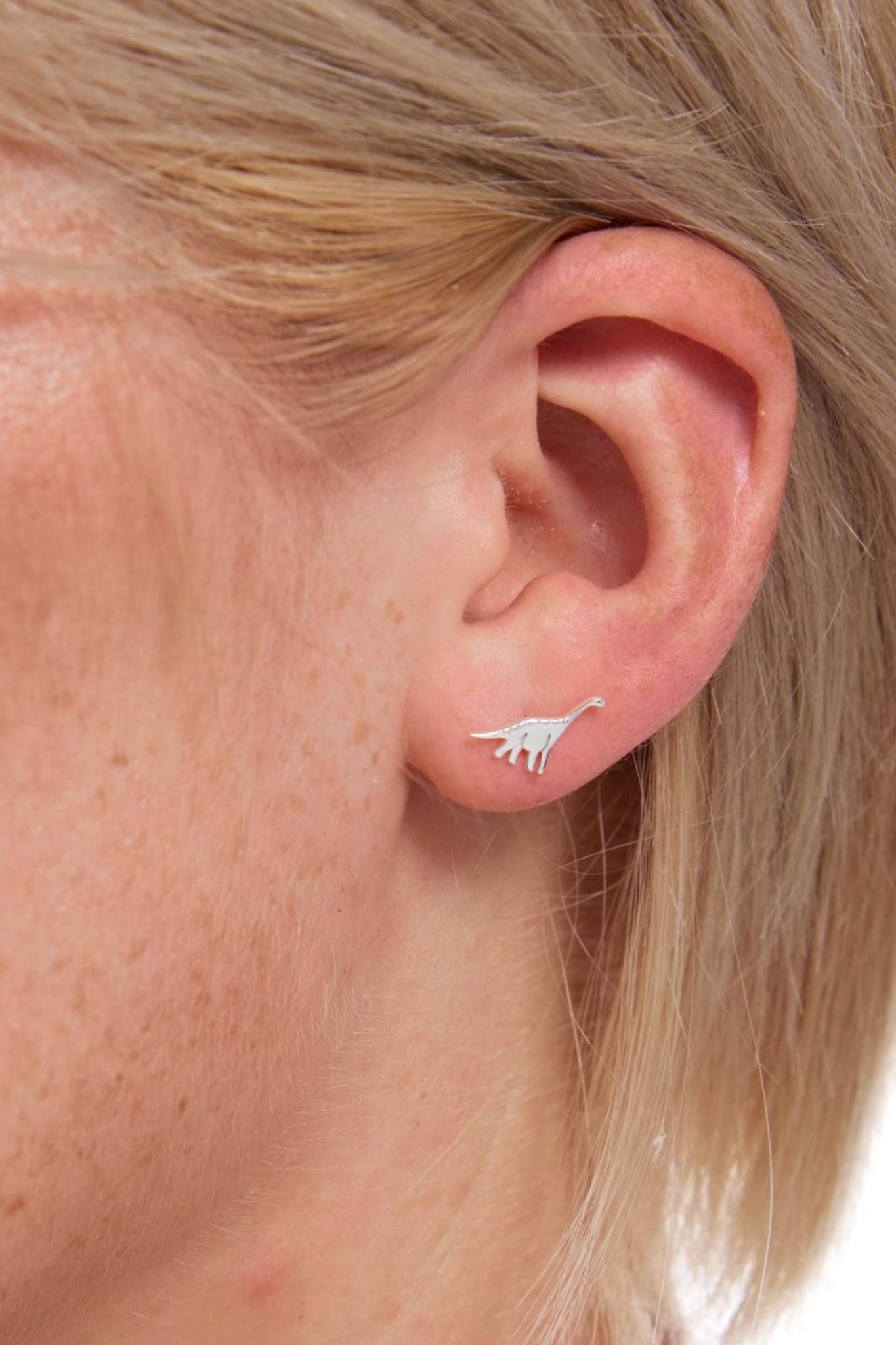 Silver Sterling Silver Brontosaurus Dinosaur Studs, Image 2 of 3