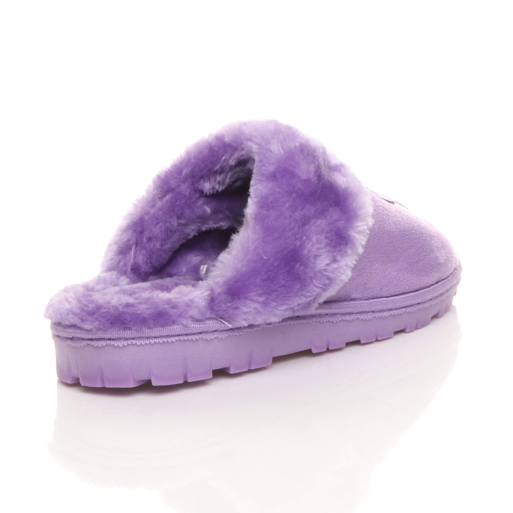 Lilac Faux Fur Lined Slip On Memory Foam Mules Slippers, Image 3 of 5