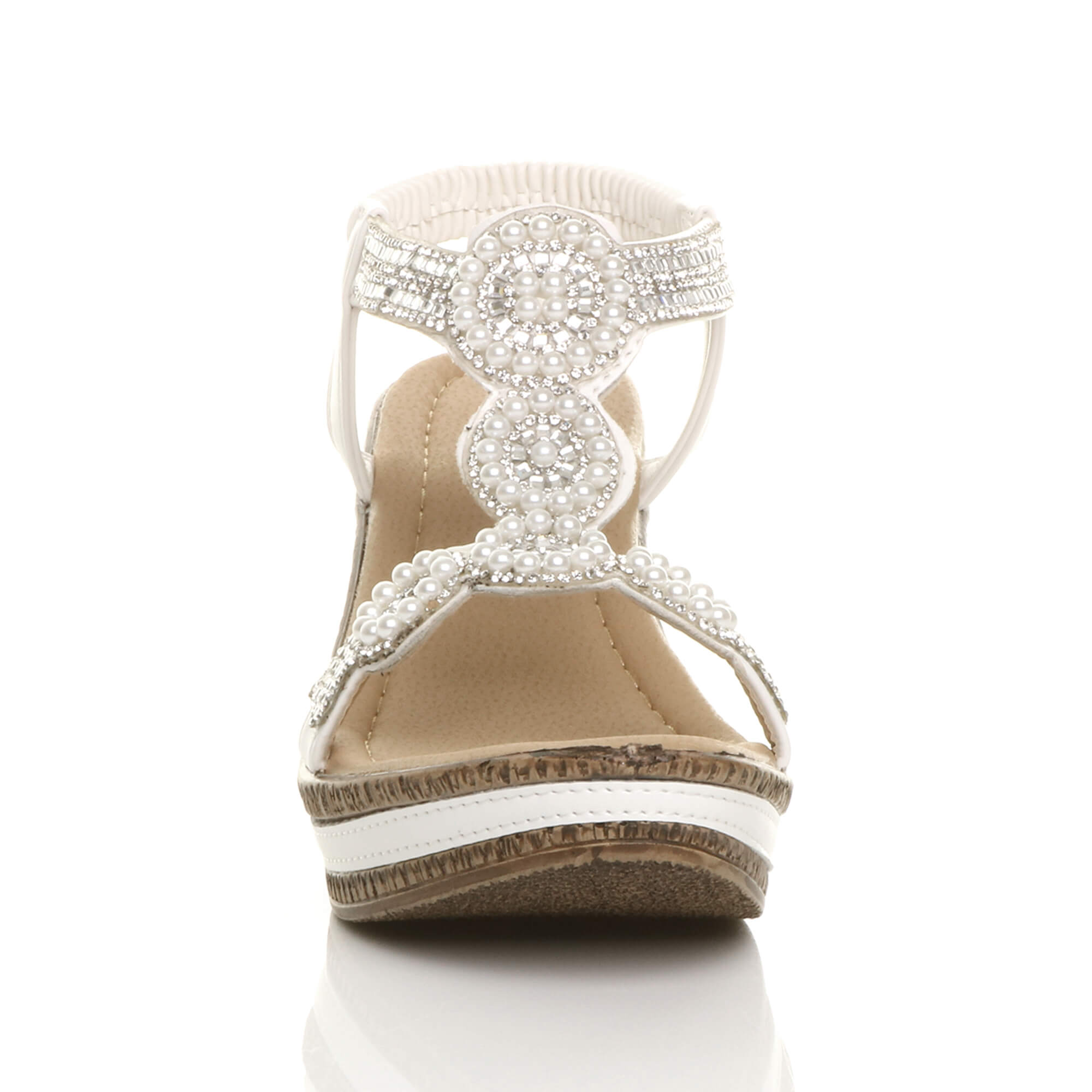 White AJVANI White High Wedge Heel Diamante T-Bar Slingback Sandals, Image 6 of 6