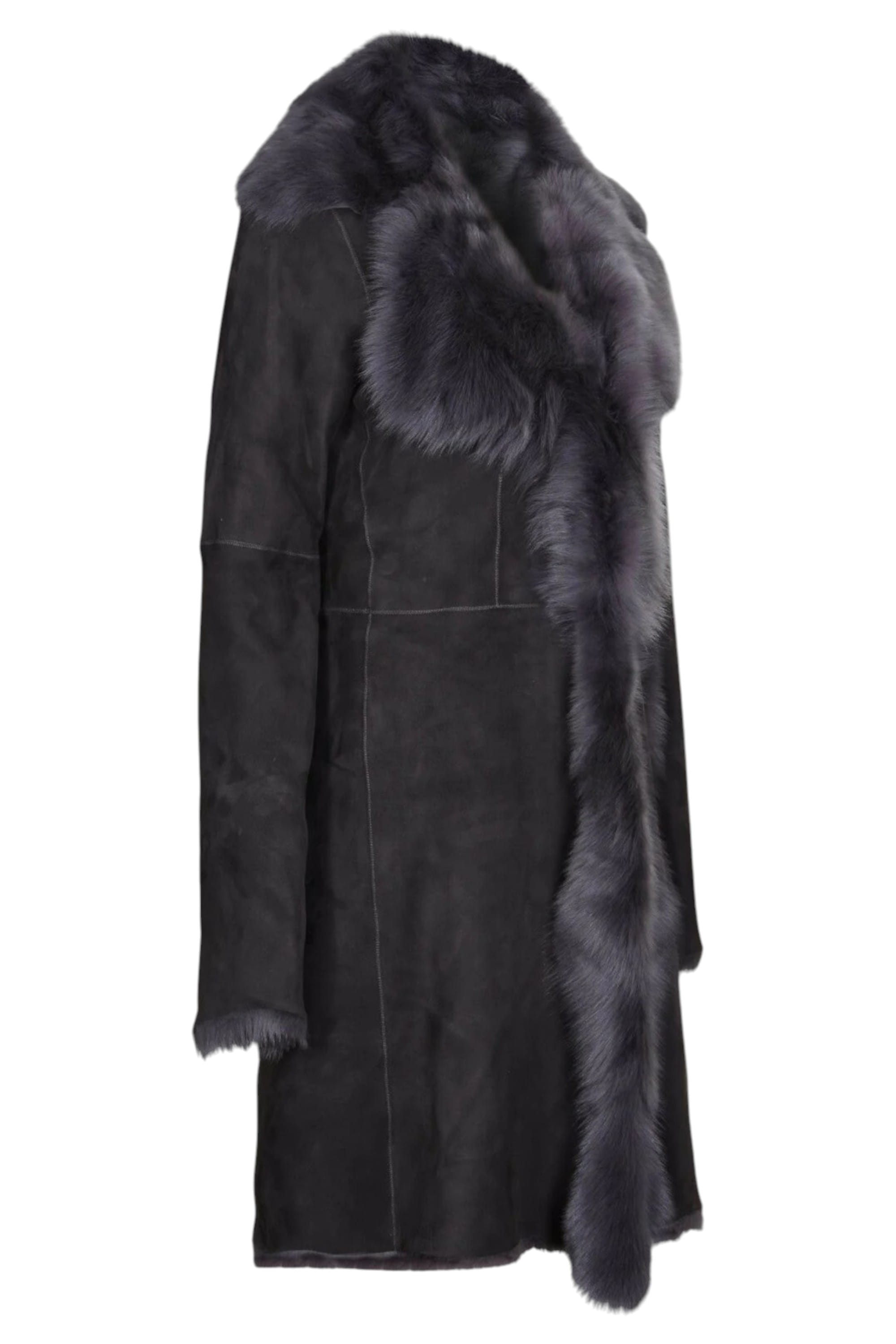 Dark Grey Toscana Sheep Suede Leather Trench Coat, Image 4 of 7