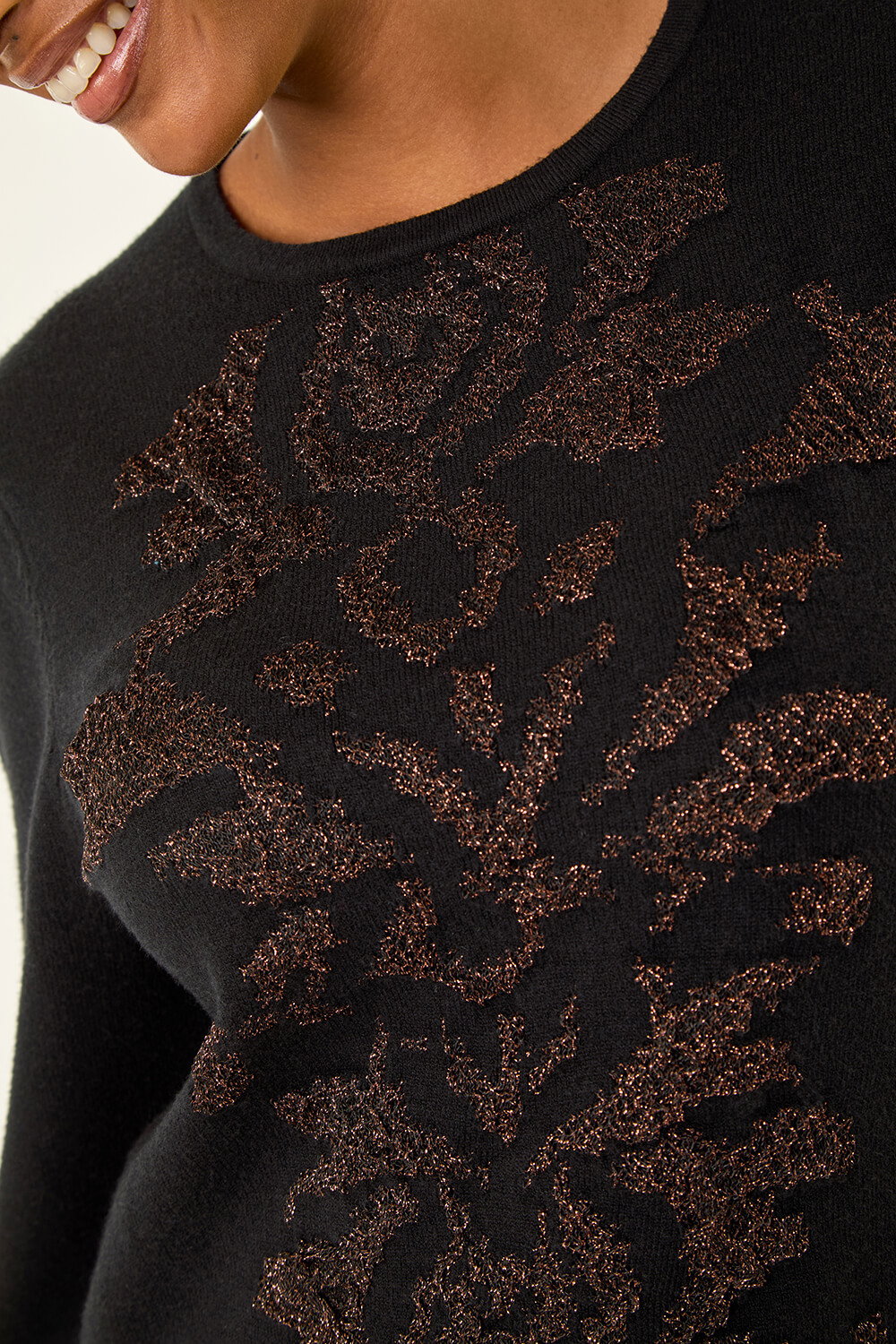 Black Glitter Embossed Knit Top, Image 6 of 5