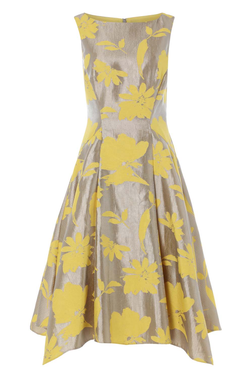Floral Jacquard Fit and Flare Midi Dress in Yellow - Roman Originals UK