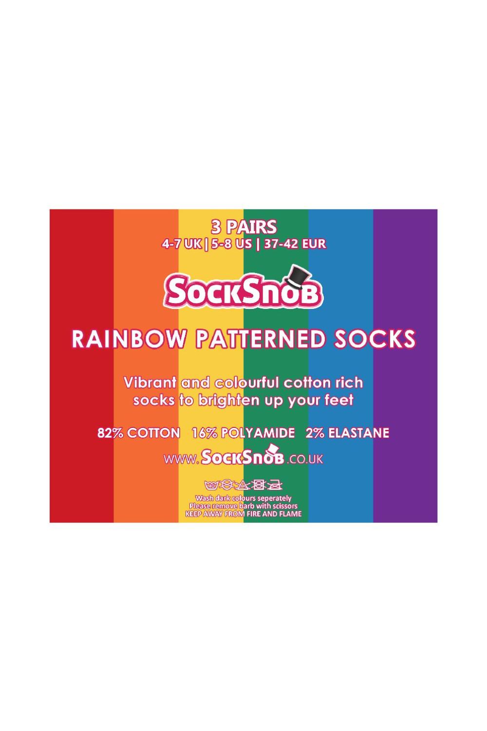 Multi 3 Pack Ladies Bright Patterned Striped Cotton Rainbow Socks, Image 2 of 4