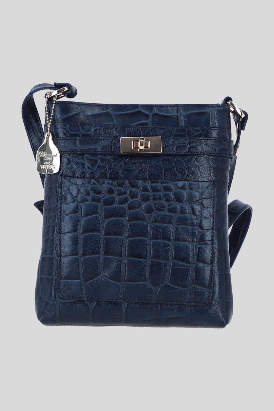 Navy Real Leather Crossbody Bag with Adjustable Strap, Image 1 of 5