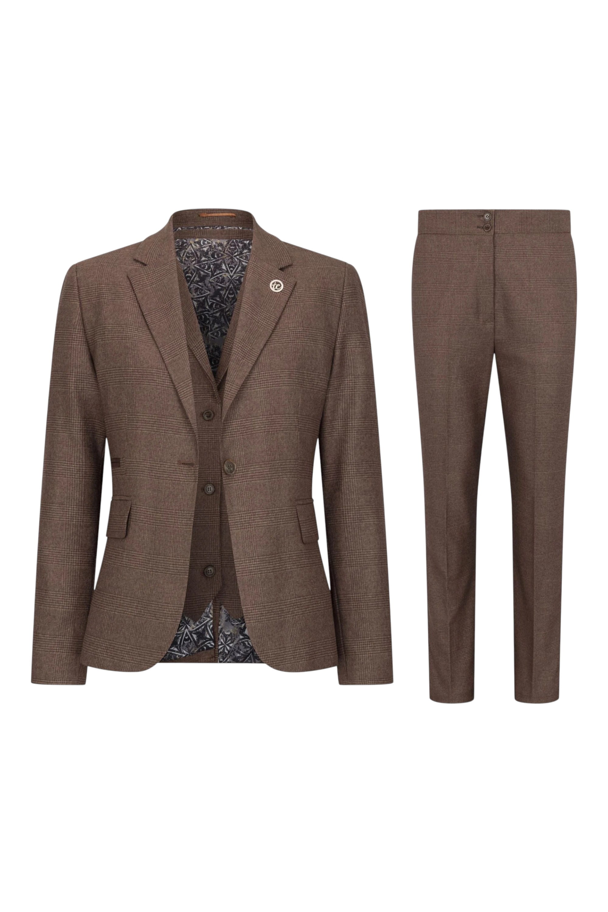 Brown Infinity Leather Brown 3-Piece Prince of Wales Check Suit, Image 1 of 8