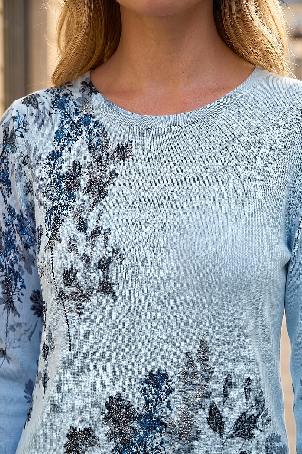 Light Blue  Floral Hotfix Print Jumper, Image 5 of 4