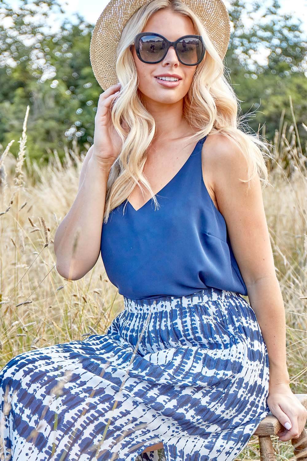 Navy Tie Dye Gypsy Midi Skirt, Image 5 of 5