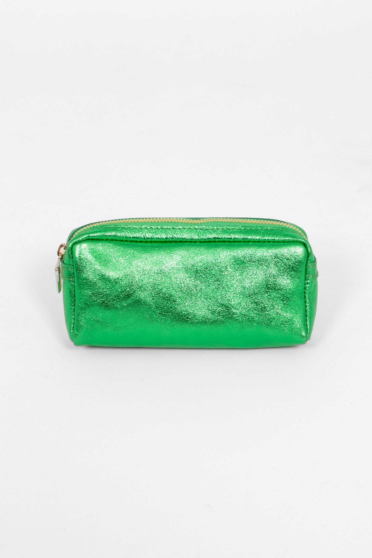 Green Metallic Italian Leather Cosmetic Bag, Image 1 of 2