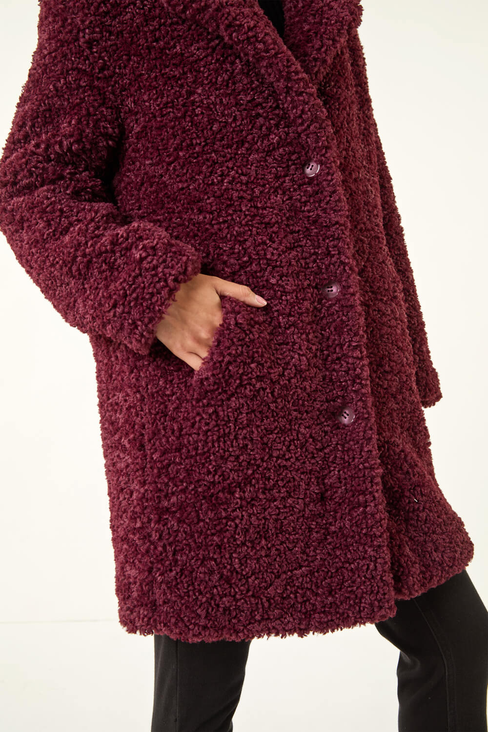 Wine Petite Teddy Longline Coat, Image 7 of 6