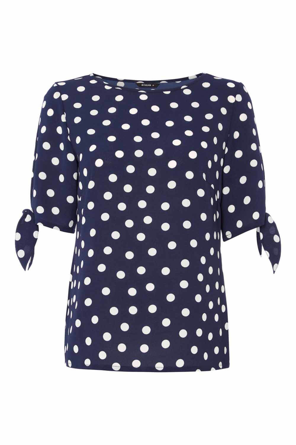 Navy Polka Dot Sleeve Tie Top, Image 6 of 5
