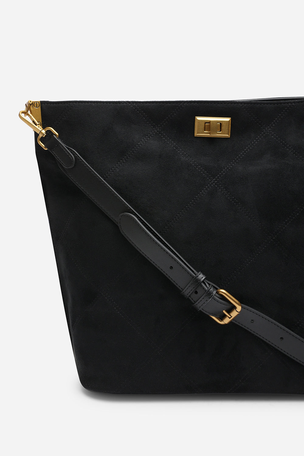 Black Where's That From Black 'Fern' Suede Shoulder Bag with Turn Lock, Image 4 of 7