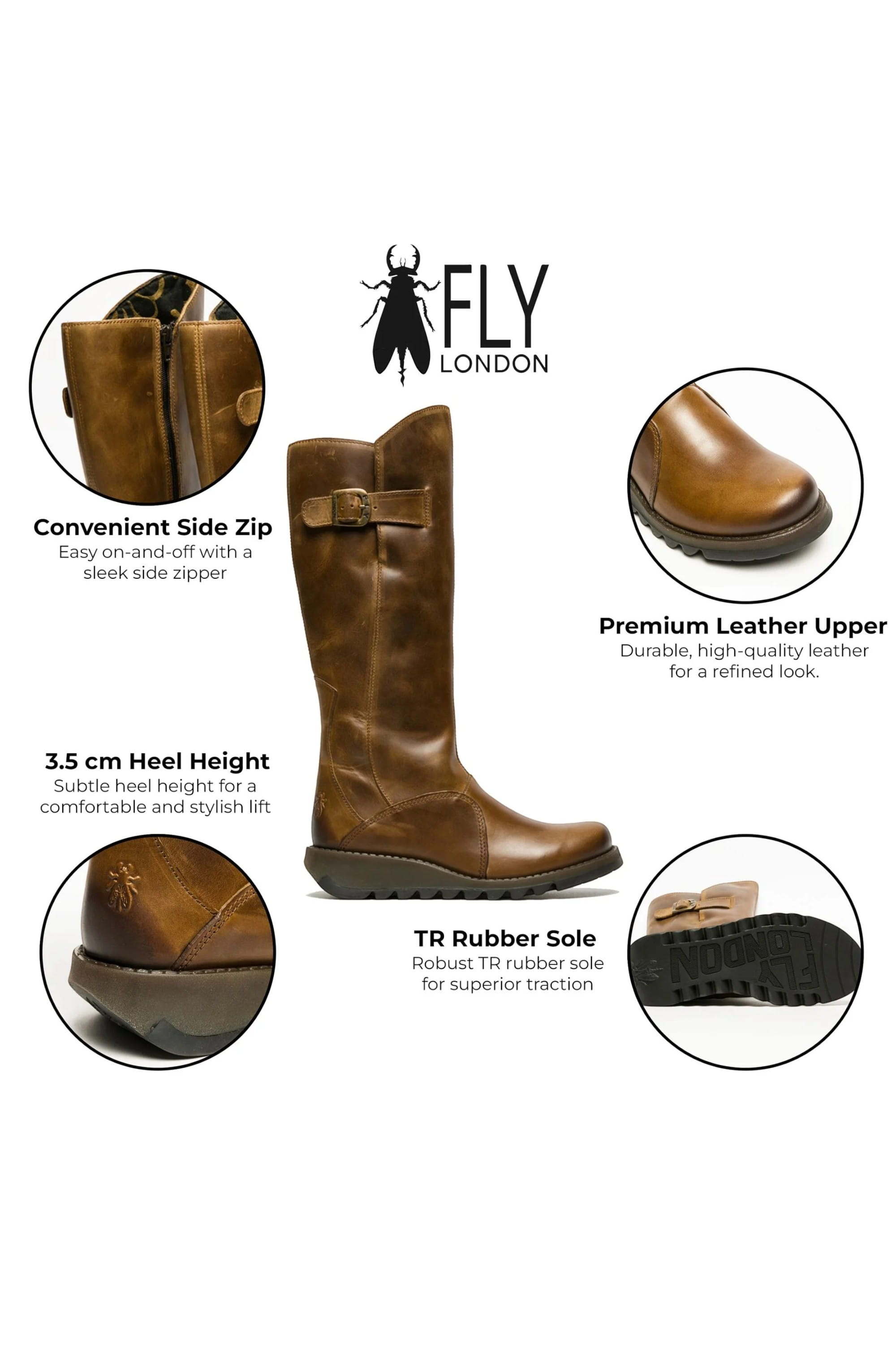 Brown Womens Heel Knee High Zip Up Boots-Mol 2, Image 3 of 8