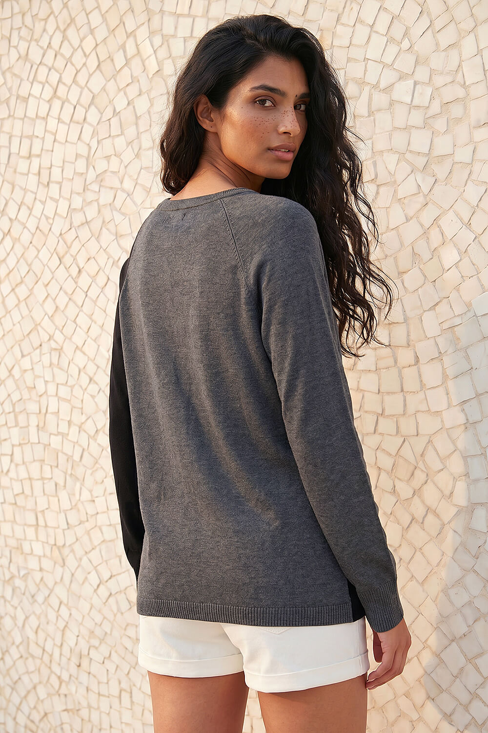 Charcoal Floral Sparkly Hotfix Knit Jumper, Image 4 of 4