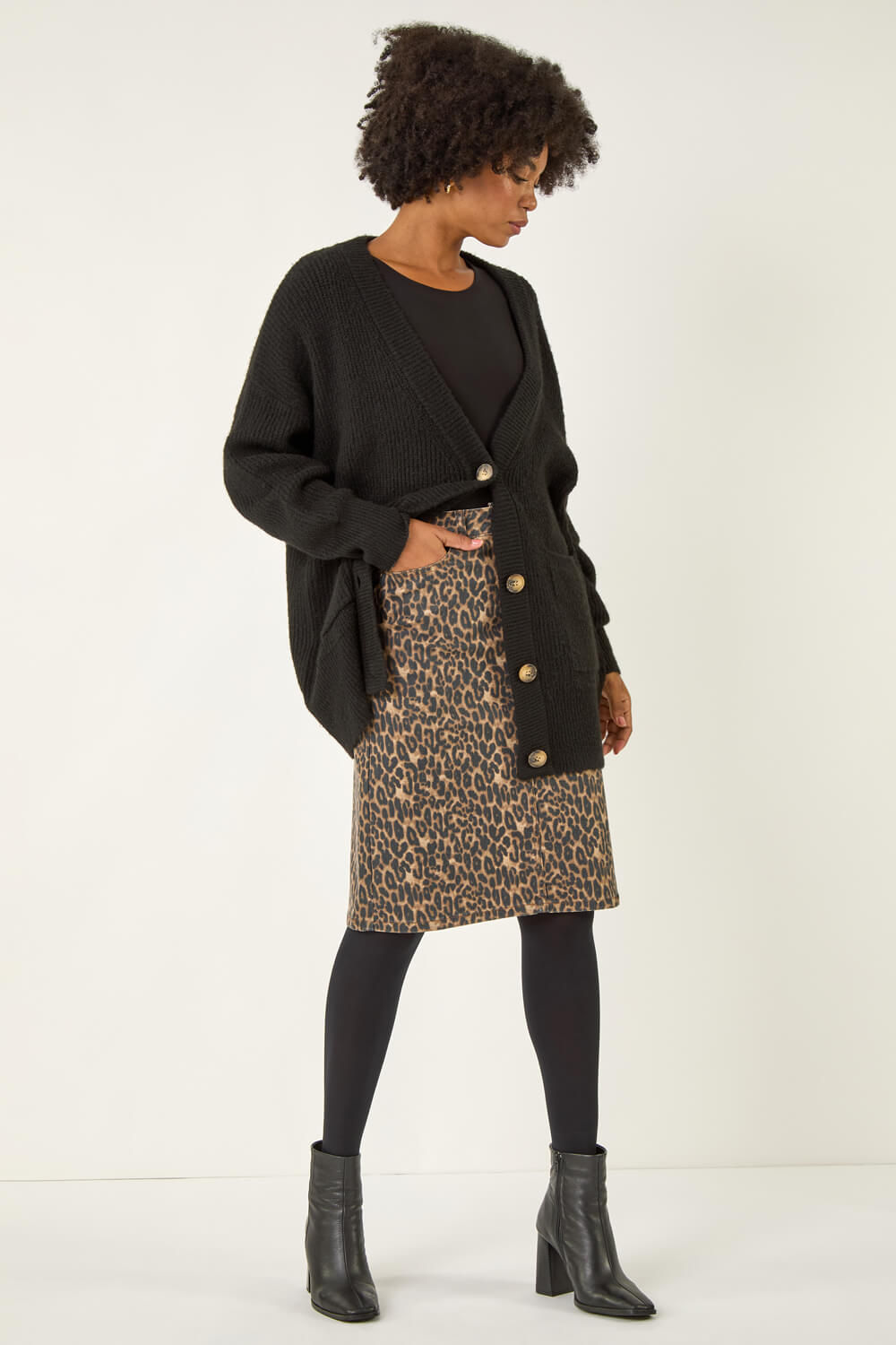 Chocolate Denim Animal Print A-Line Skirt, Image 4 of 5