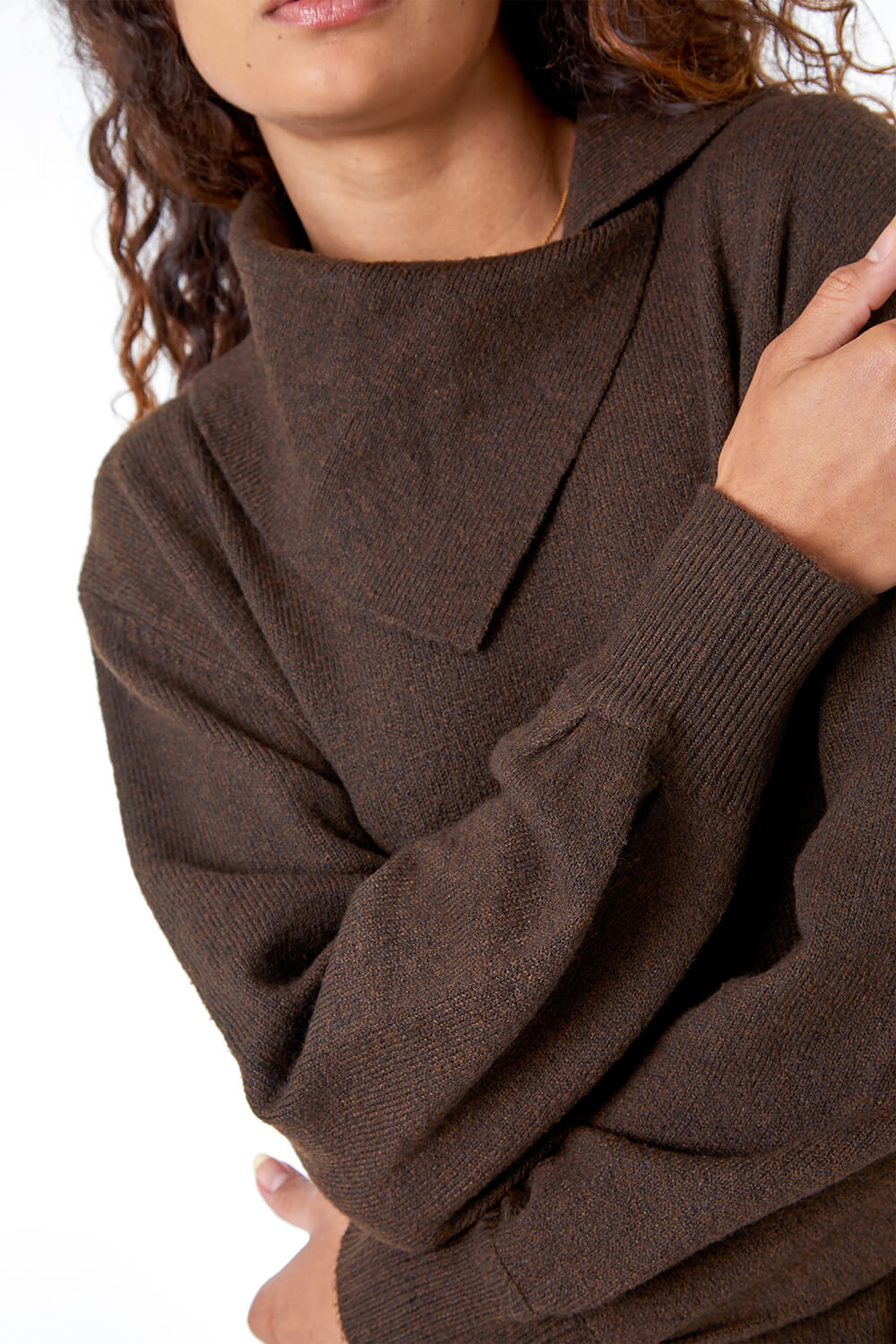 Chocolate Split Neck Ribbed Knit Dress, Image 6 of 5