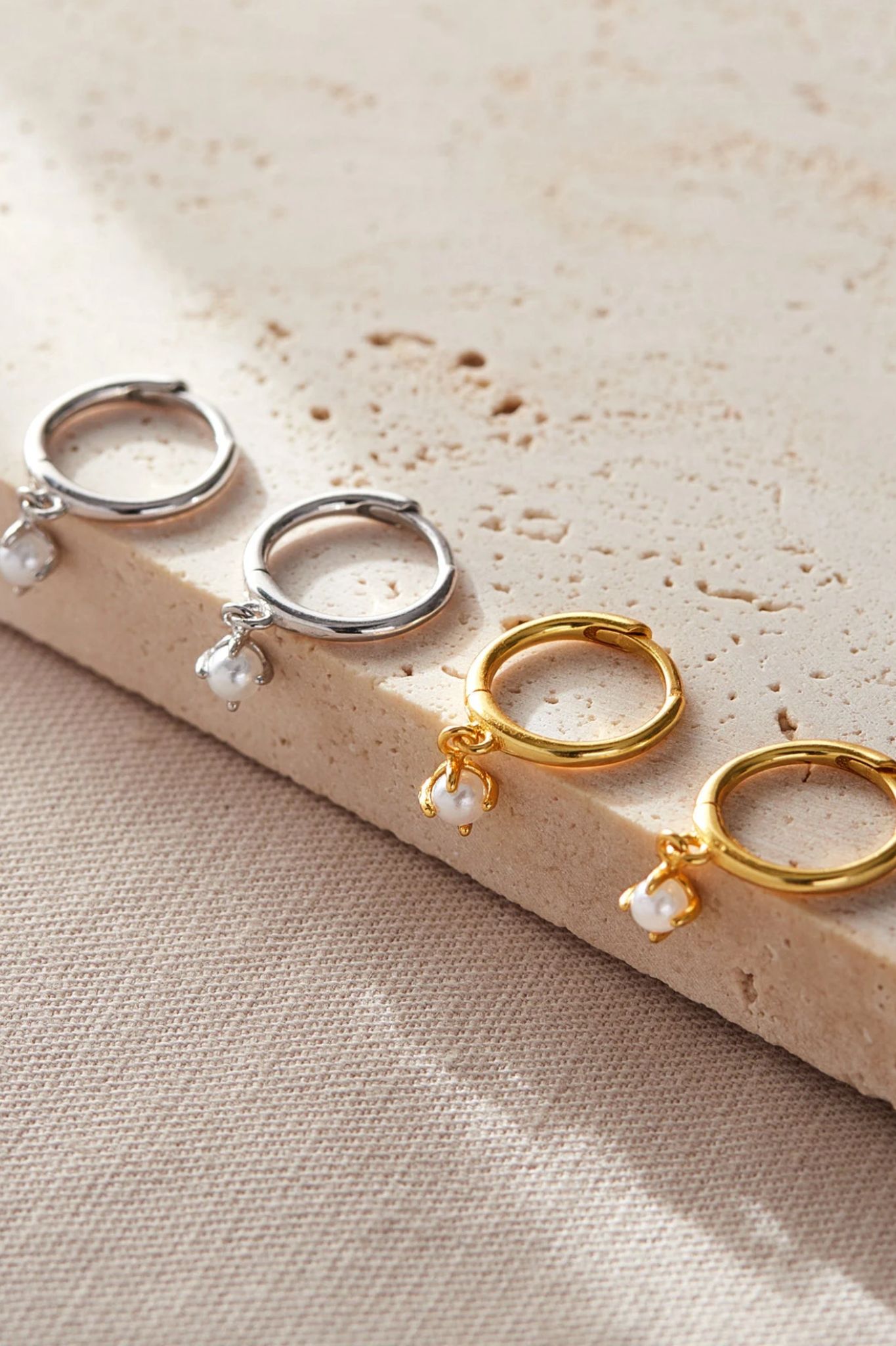 Silver Sterling Silver Pearl Drop Hoops, Image 1 of 3