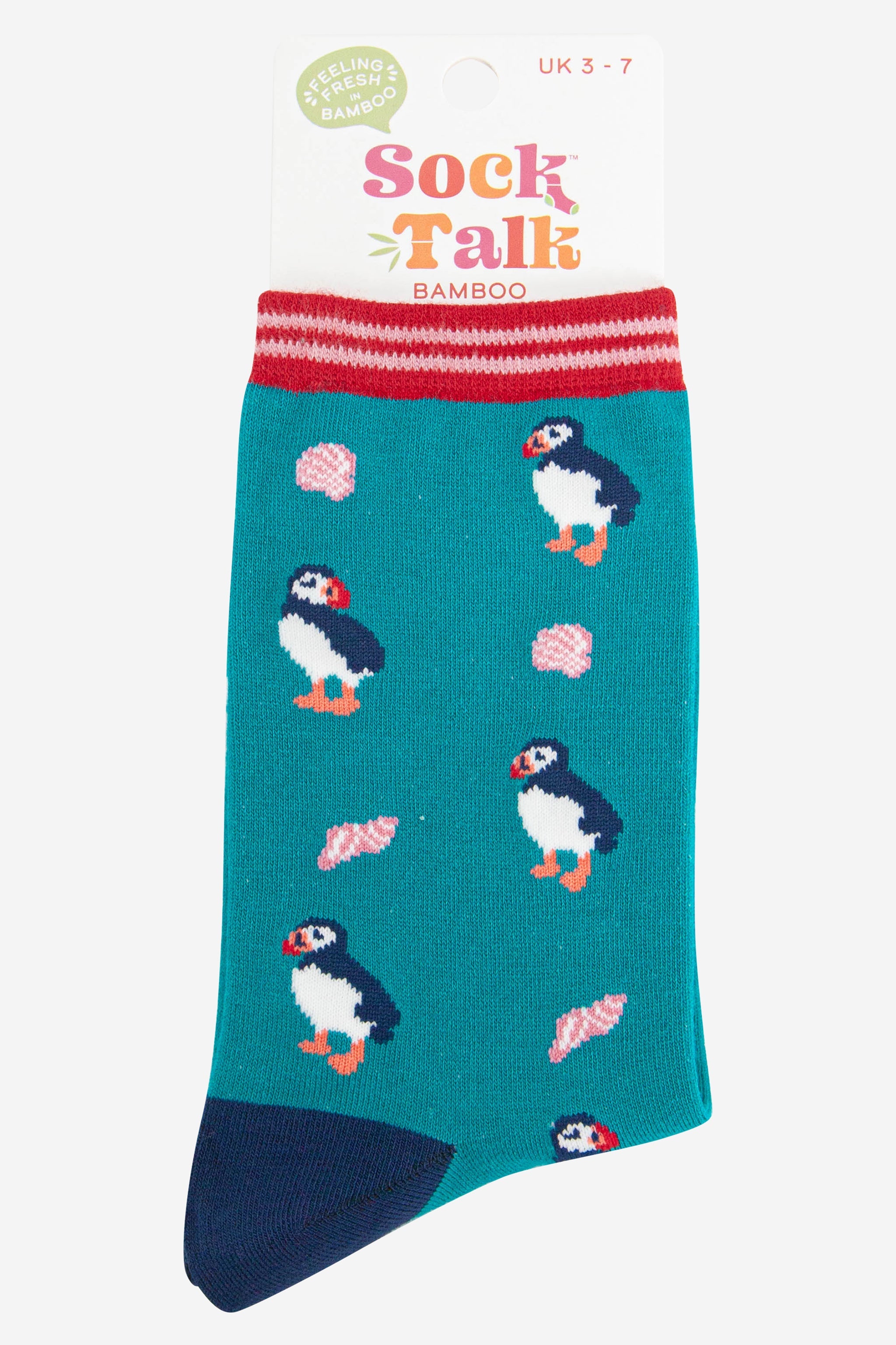 Teal Seashells And Puffins Bamboo Socks - Teal, Image 4 of 4