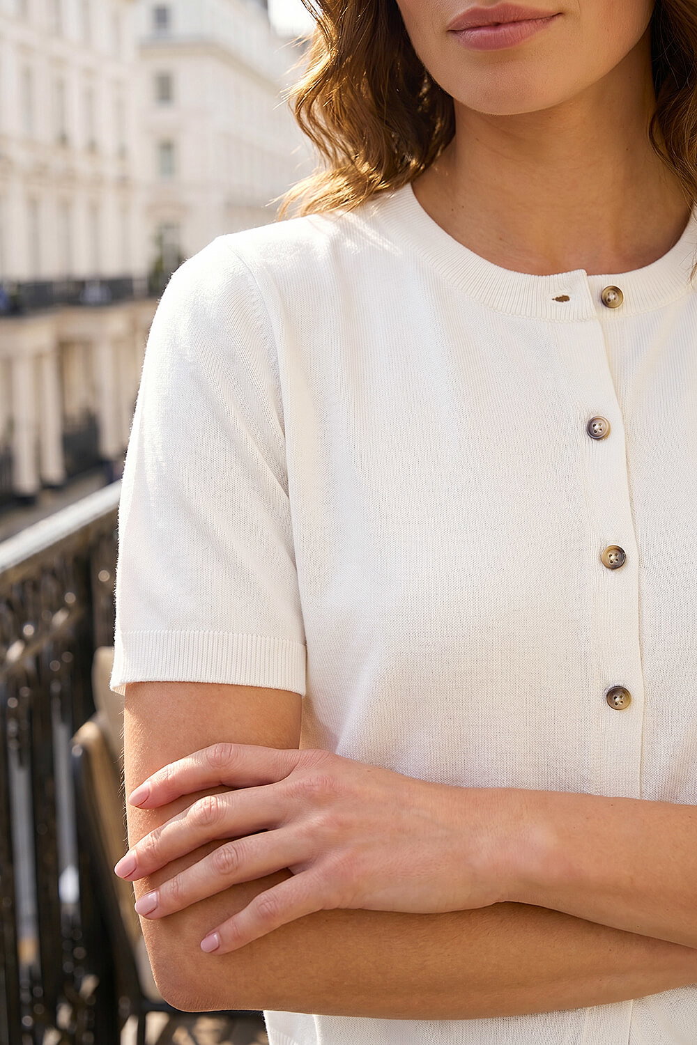 White Petite Buttoned Up Cardigan, Image 5 of 4