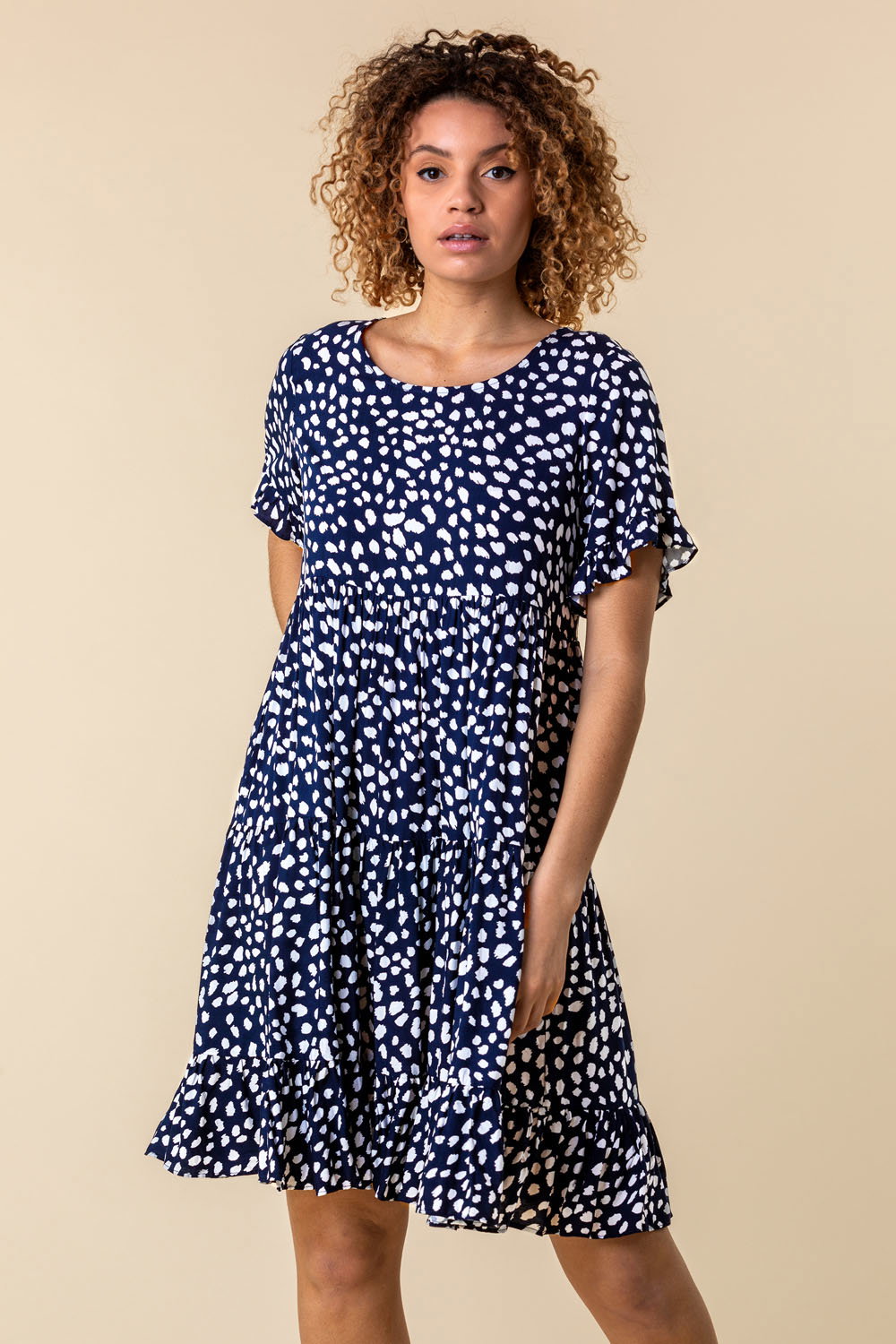 Navy Abstract Spot Print Smock Dress, Image 1 of 4