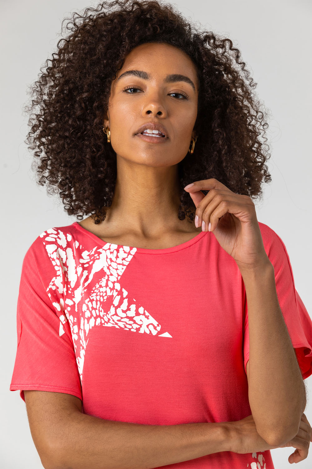 Coral Star Print Lounge T-Shirt, Image 5 of 4