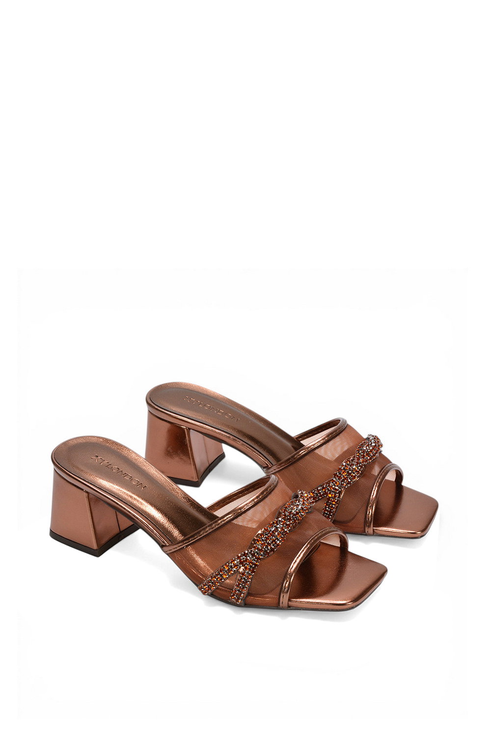 Brown XY LONDON Brown 'Senara' Backless Block Heel Sandals With Crystals and Mesh, Image 5 of 6