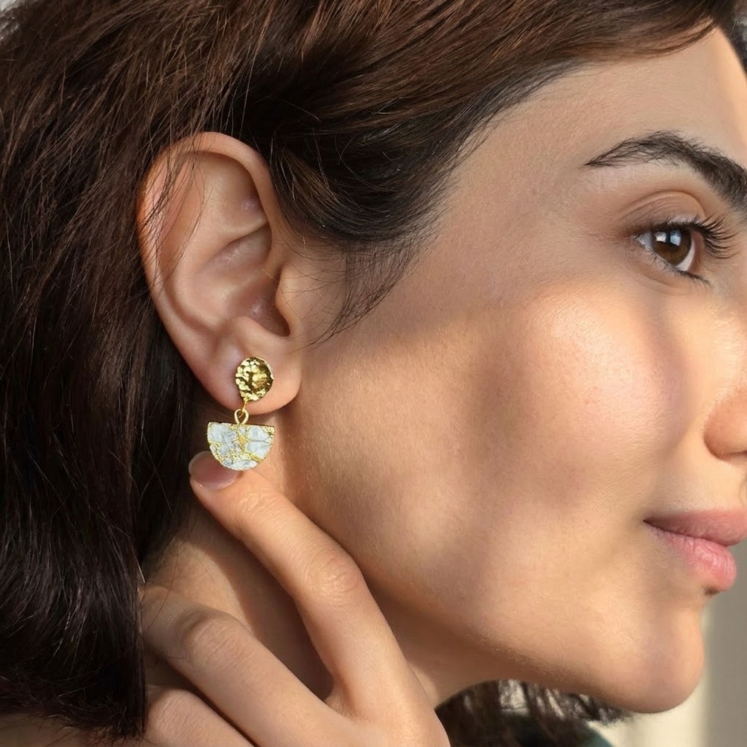 Gold Herkimer Diamond April Birthstone Statement Earrings, Image 3 of 4