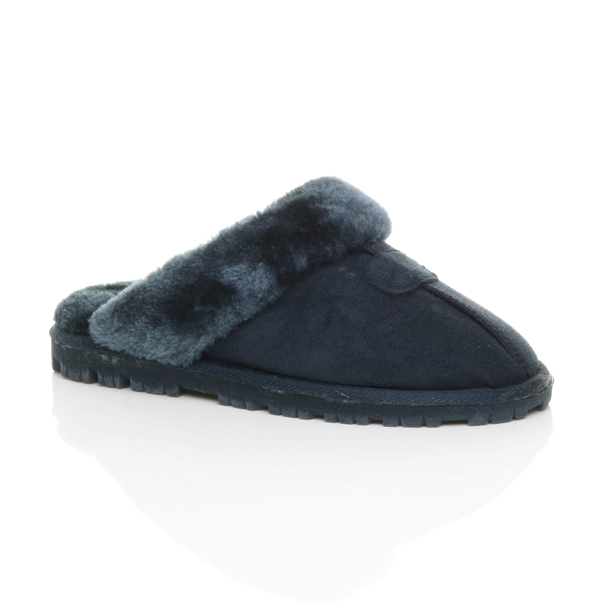 Navy Blue AJVANI Navy Blue Faux Fur Lined Slip On Memory Foam Mules Slippers, Image 1 of 5