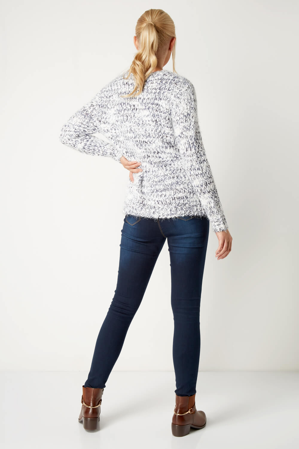 Denim Fluffy Yarn Jumper, Image 4 of 5