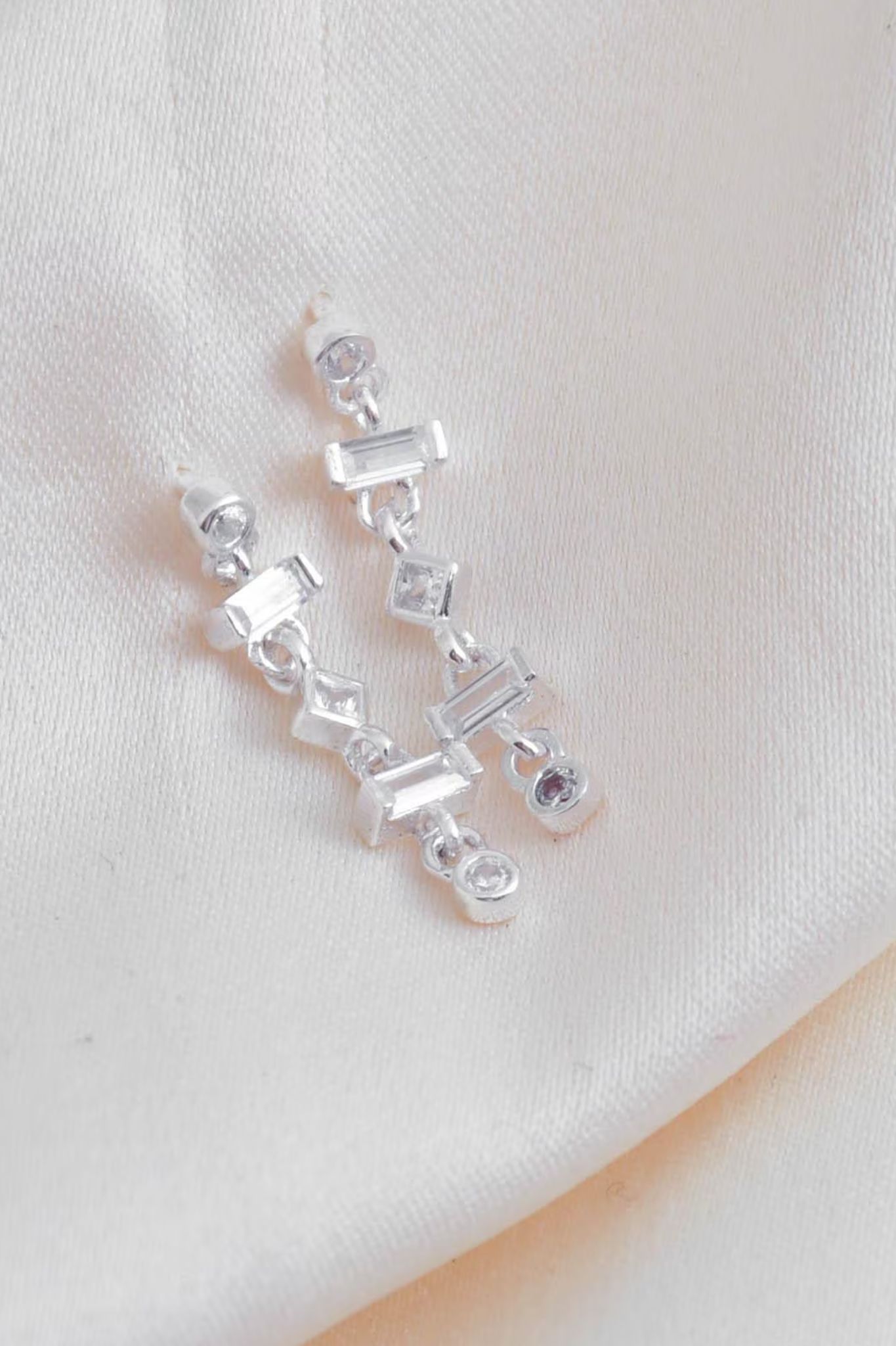 Silver Sterling Silver CZ Drop Stud Dangle Earrings, Image 2 of 3