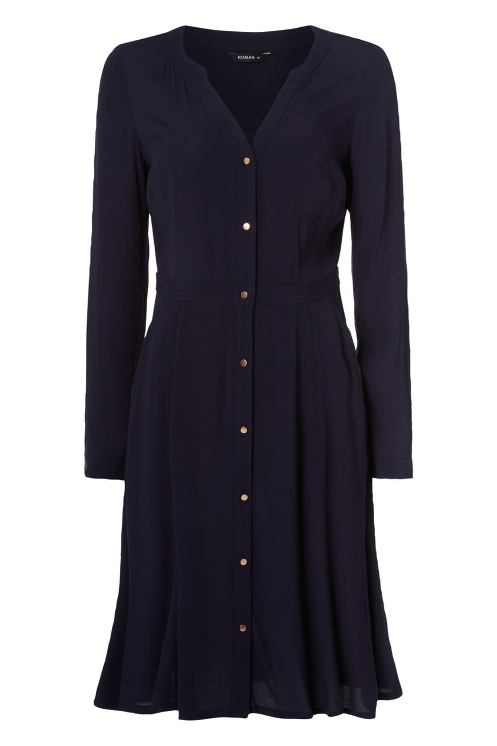Fit and Flare Shirt Dress in Navy - Roman Originals UK