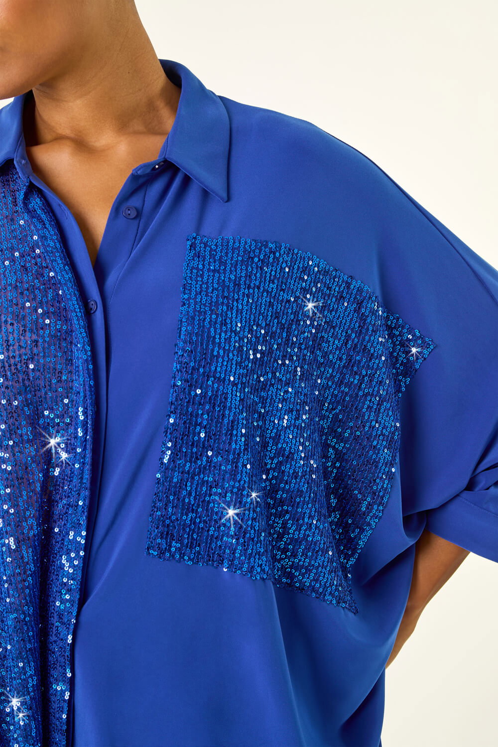 Royal Blue Sequin Buttoned Blouse , Image 6 of 5