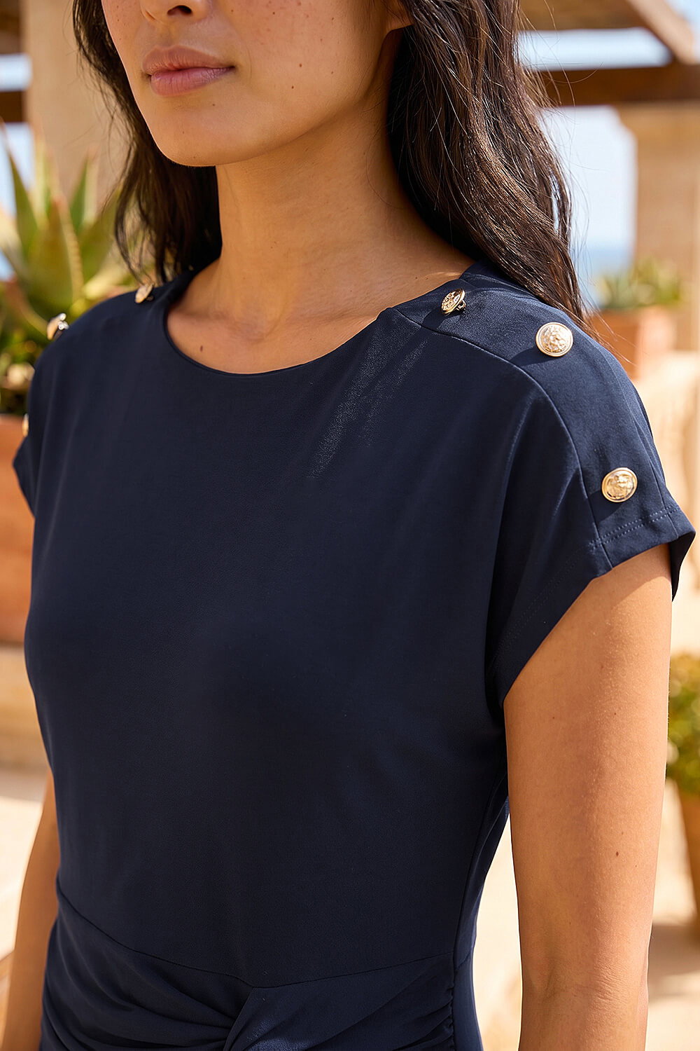 Navy Petite Side Twist Midi Dress, Image 5 of 4