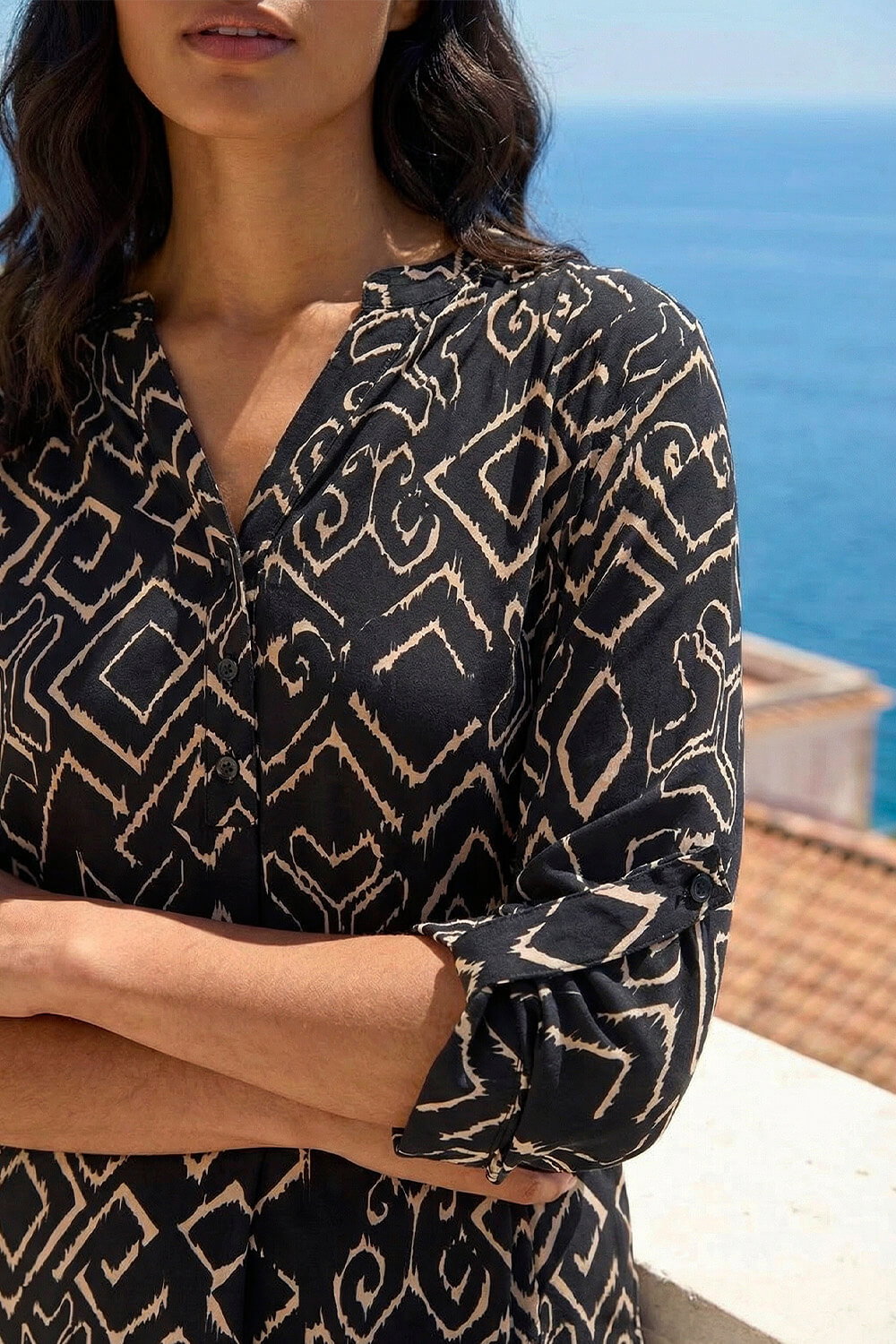 Black Abstract Print Stretch Jersey Shirt, Image 5 of 4