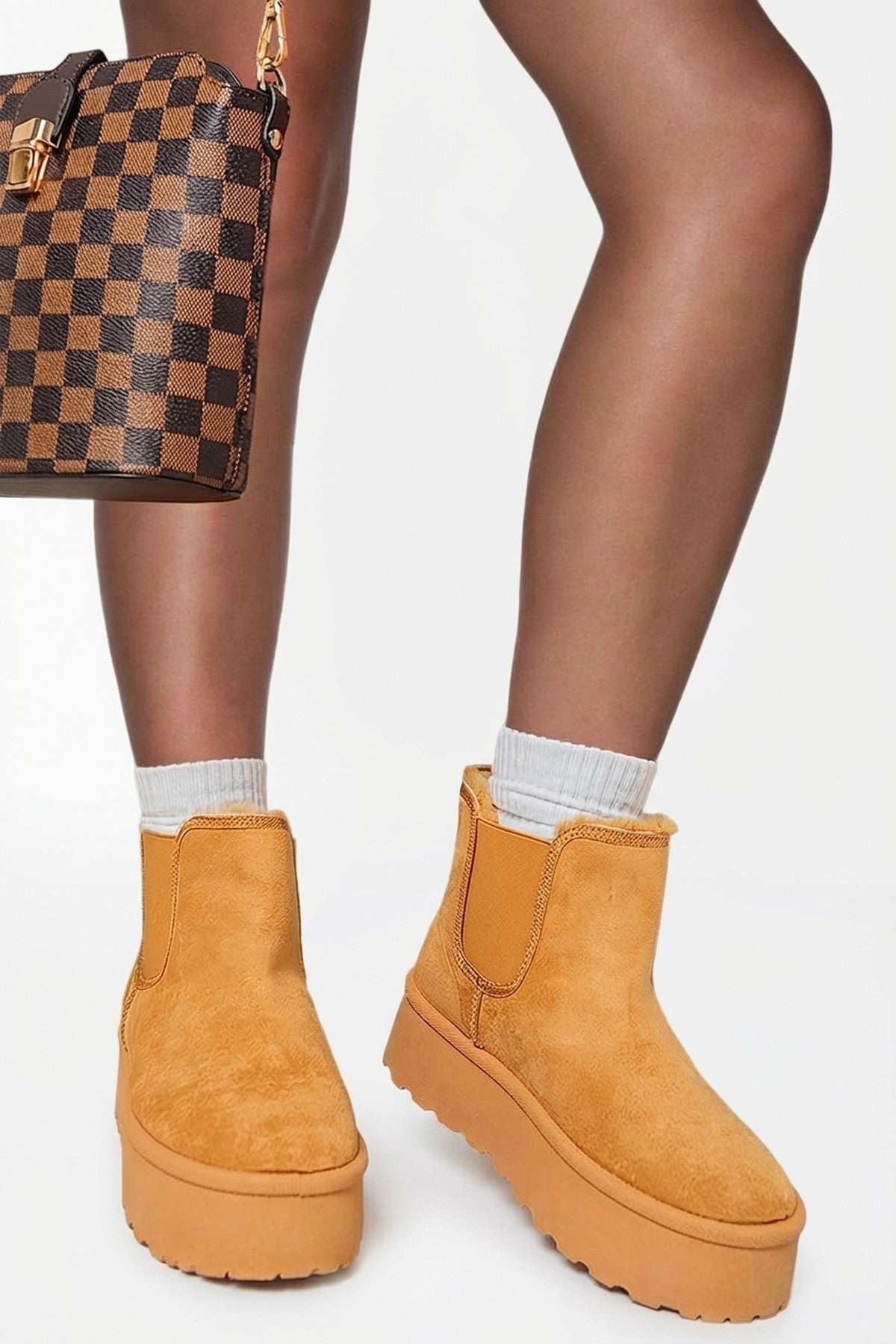 Camel iKrush Camel Edith Fluffy Platform Sole Chelsea Faux Fur Lined Ankle Boots, Image 5 of 8