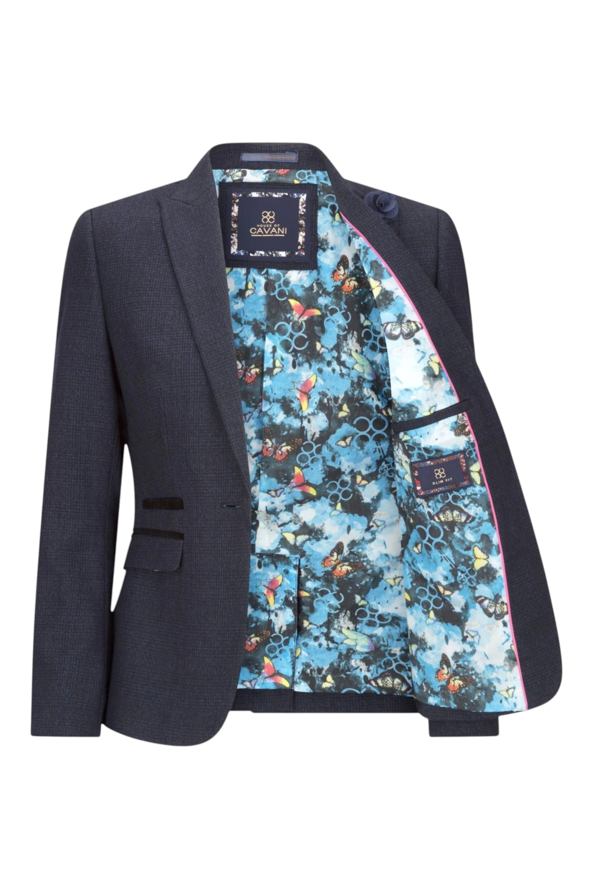 Navy Women's Tweed Navy Check Blazer Wool Jacket, Image 2 of 4