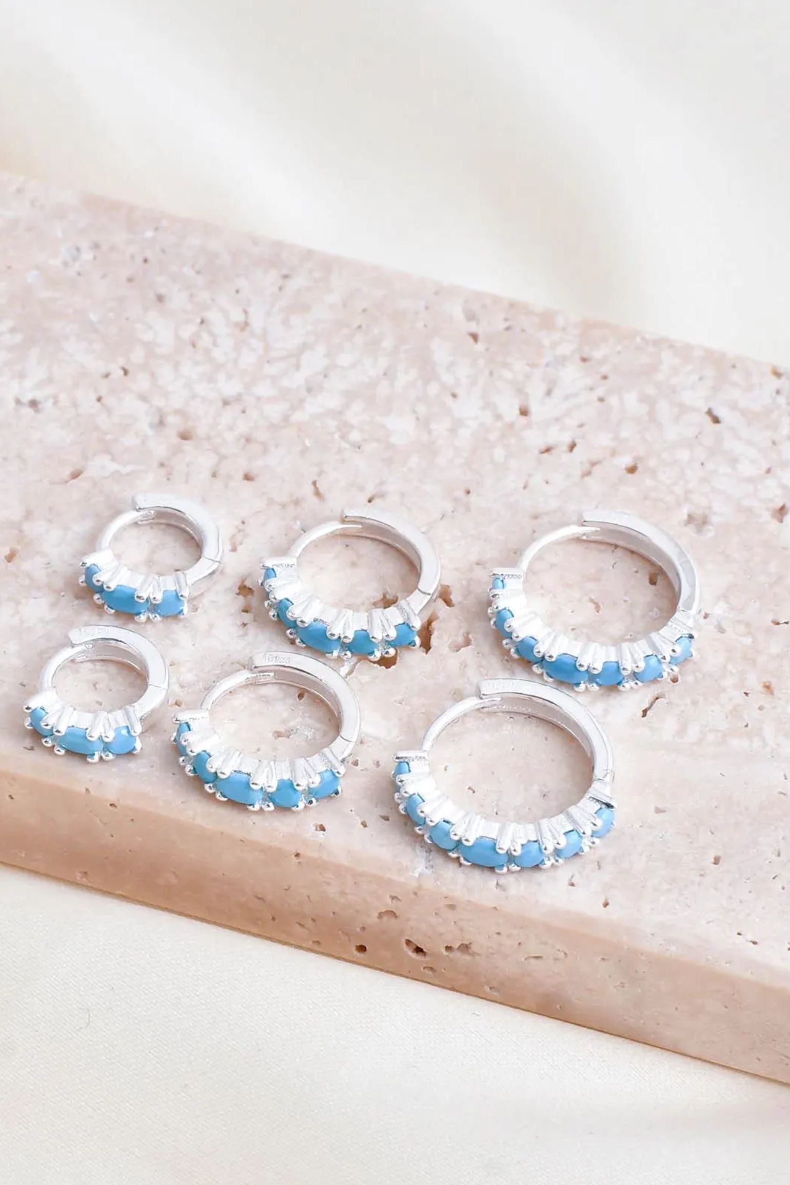 Blue Sterling Silver Turquise Huggie Hoop, Image 2 of 3