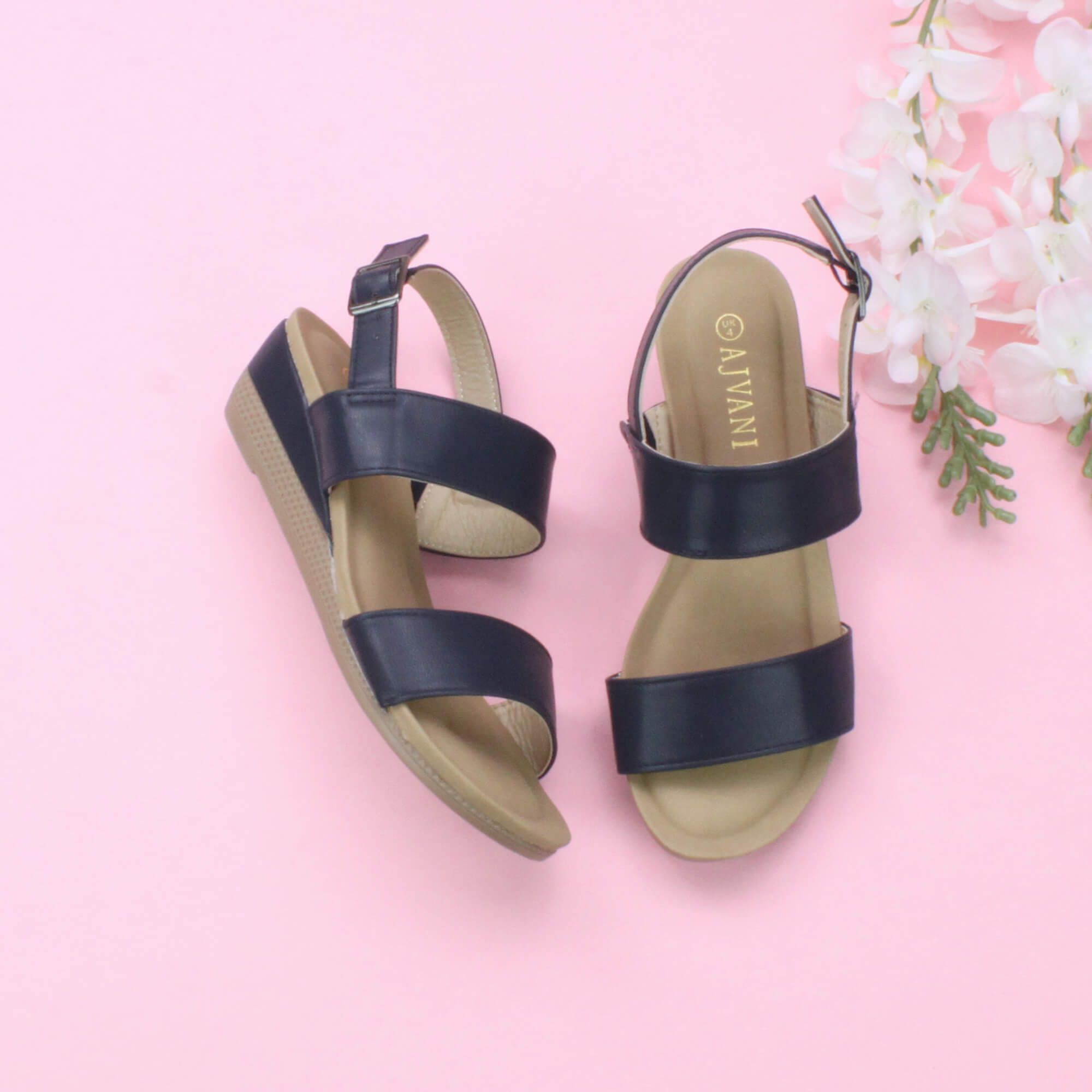 Navy Blue AJVANI Navy Blue Mid Wedge Heel Strappy Slingback Sandals, Image 4 of 6