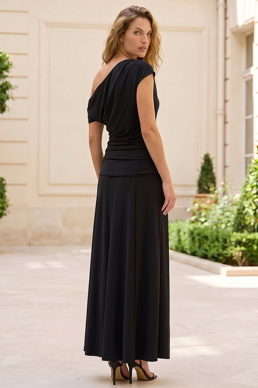 Black Ruched Stretch Midi Dress, Image 4 of 4