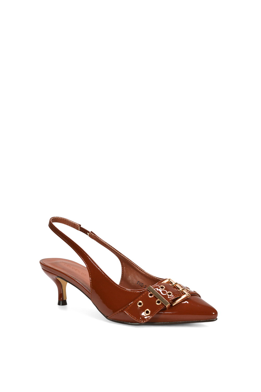 Brown XY LONDON Brown 'Lexi' Pointed Toe Kitten Heels With Buckle, Image 2 of 6
