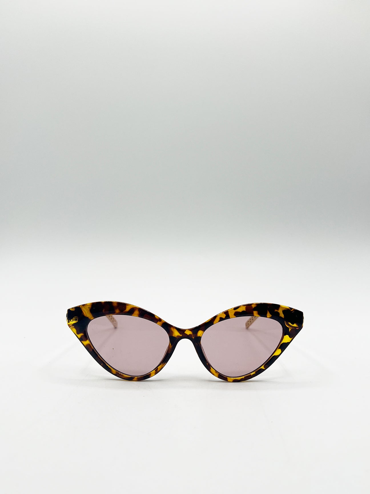 Brown Cat-Eye Sunglasses with Thin Chain Arm Tortoise, Image 2 of 6