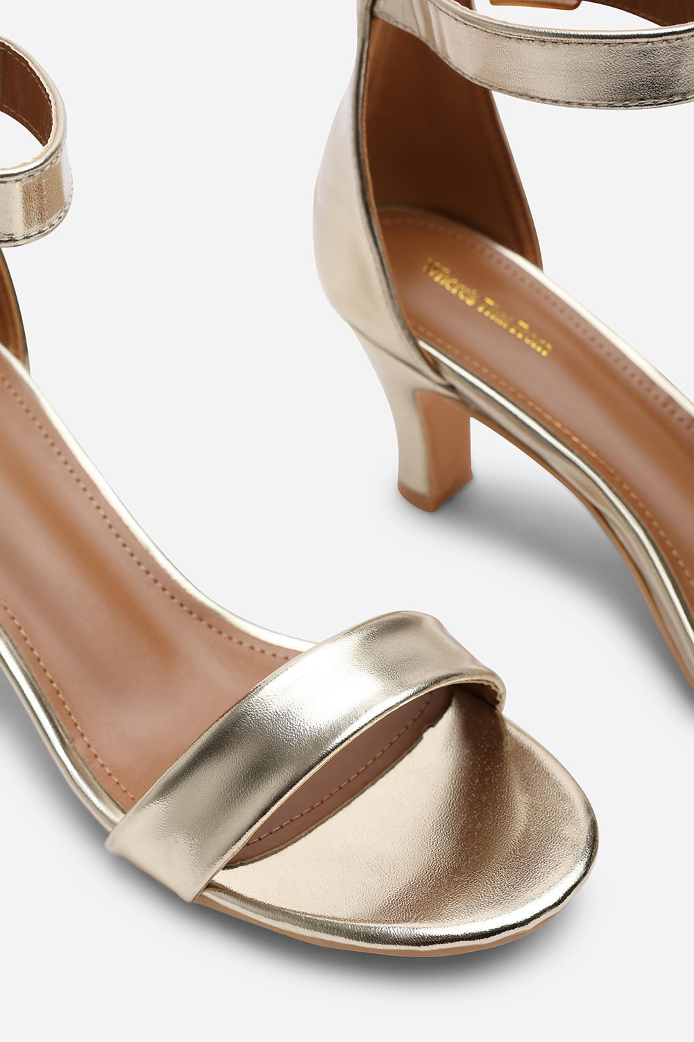Gold 'Madrid' Mid Block Heel With Ankle Strap, Image 5 of 6