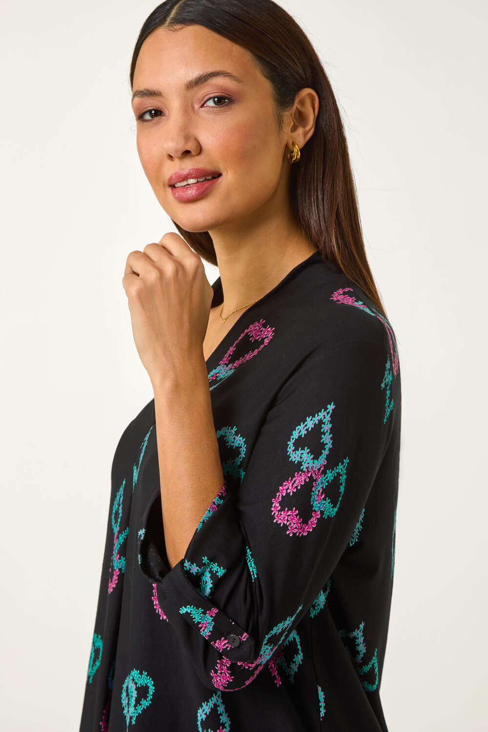 Black Heart Print Longline Blouse, Image 5 of 5