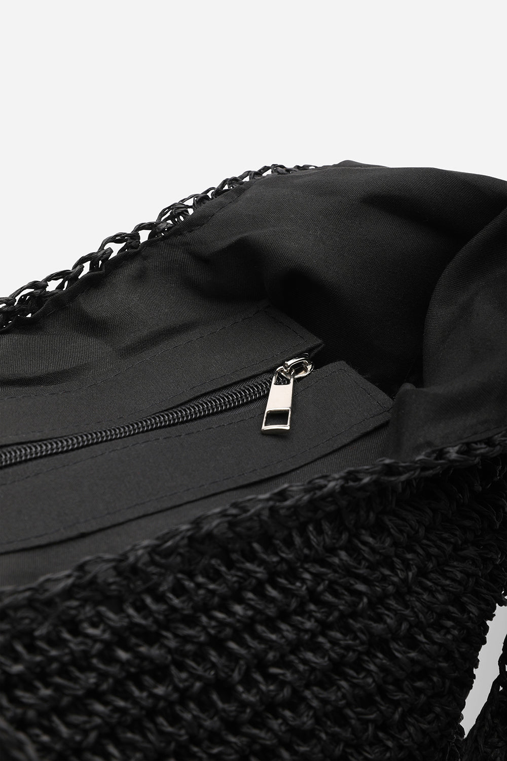 Black Where's That From Black 'Islet' Slouchy Raffia Shoulder Bag, Image 5 of 6